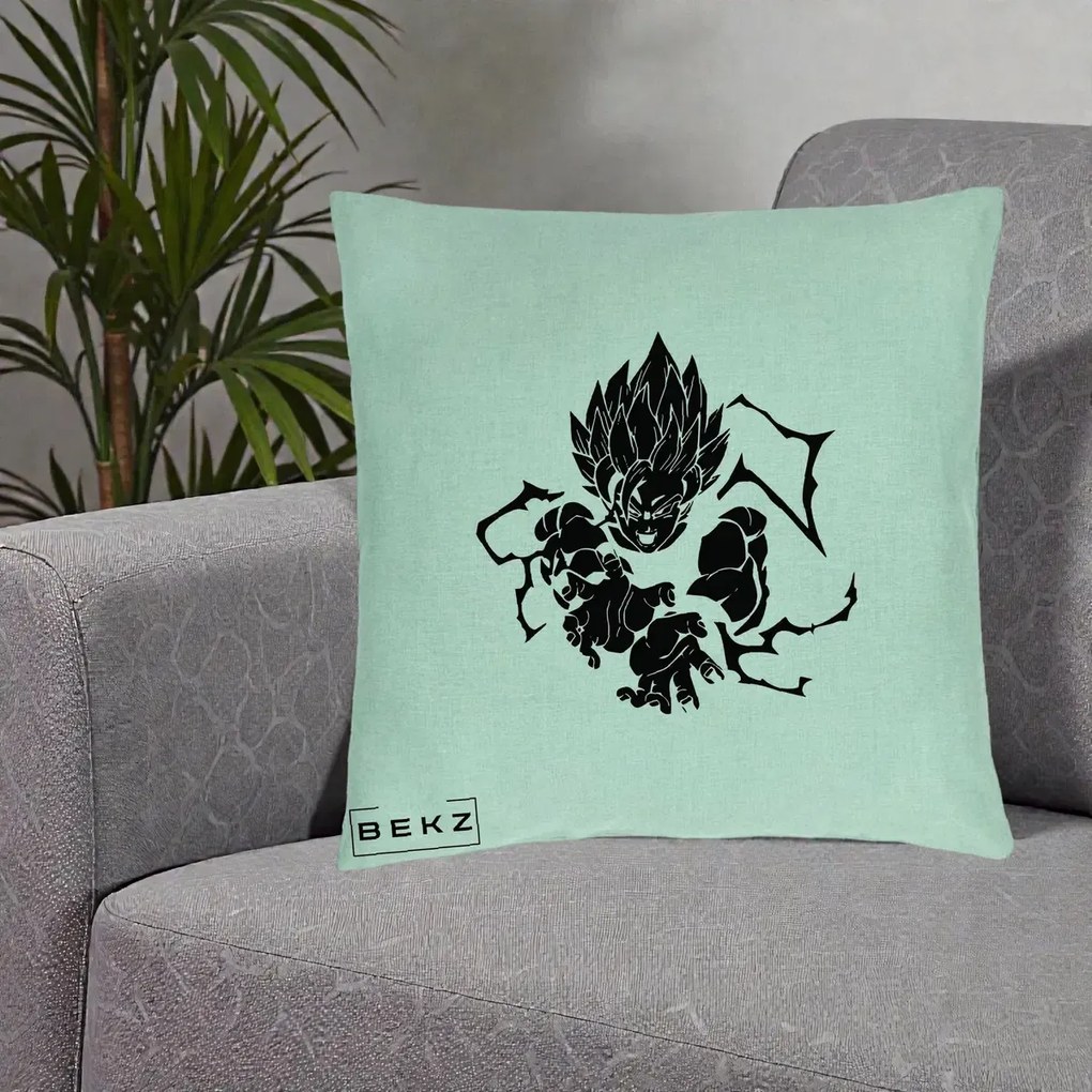 Perna Personalizata Dragon Ball Goku Super Saiyan Silueta, 40x40 cm, Verde Menta, Husa Detasabila, Perna Inclusa, BEKZ®