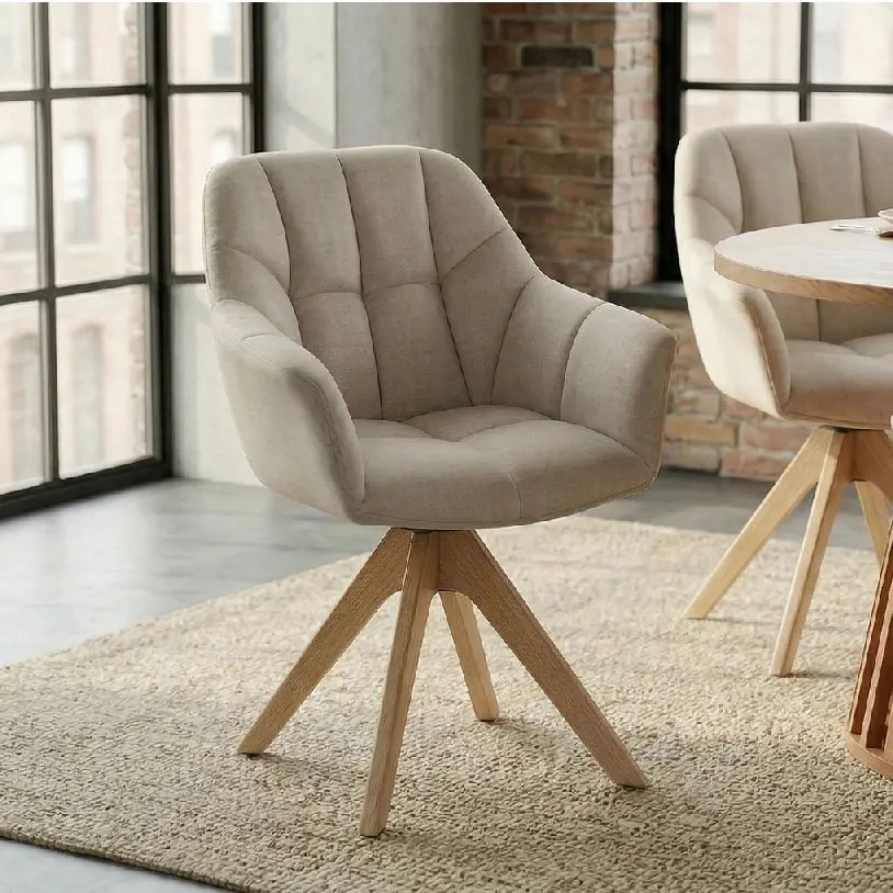 Scaun pivotant PAPILLON catifea bej/ stejar