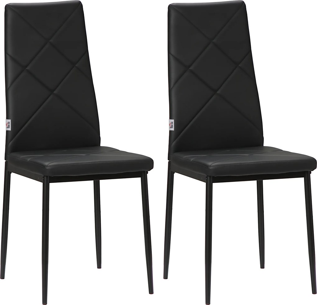 HOMCOM Set 2 Scaune de Sufragerie Tapițate cu Spătar Înalt, Tălpi Antiderapante și Picioare din Oțel, 41x50x97 cm, Negru | Aosom Romania