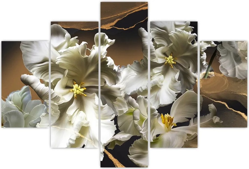 Tablou - Flori de orhidee pe fundal de marmură (150x105 cm)