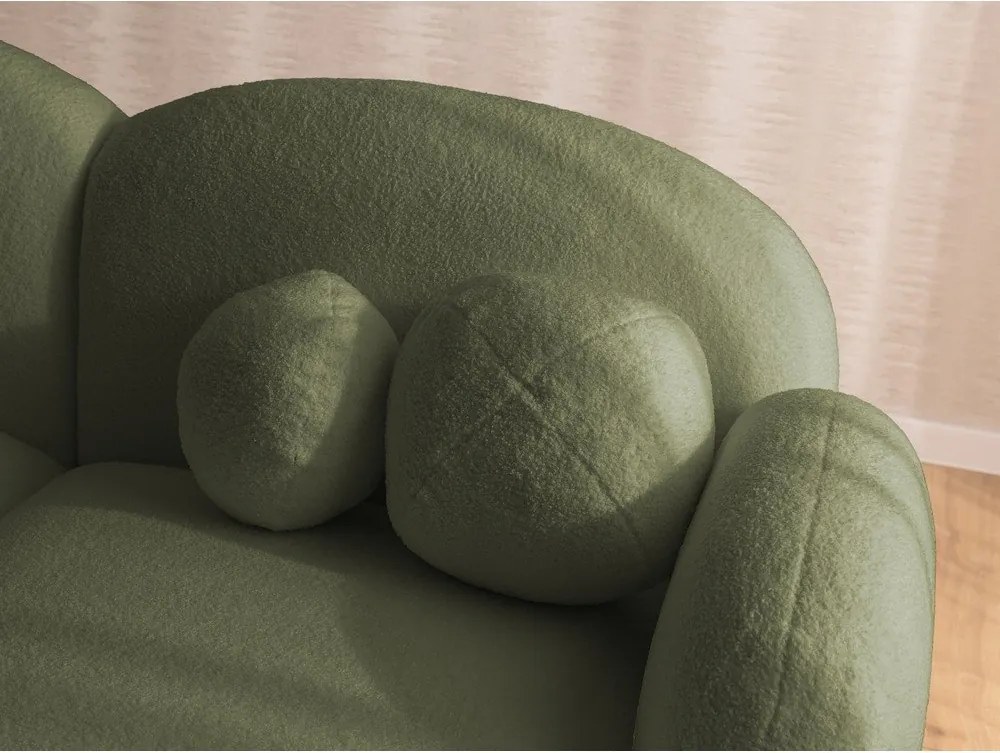 Colțar verde cu tapițerie din țesătură bouclé (cu colț pe partea dreaptă/cu șezlong) Orbit – Ropez