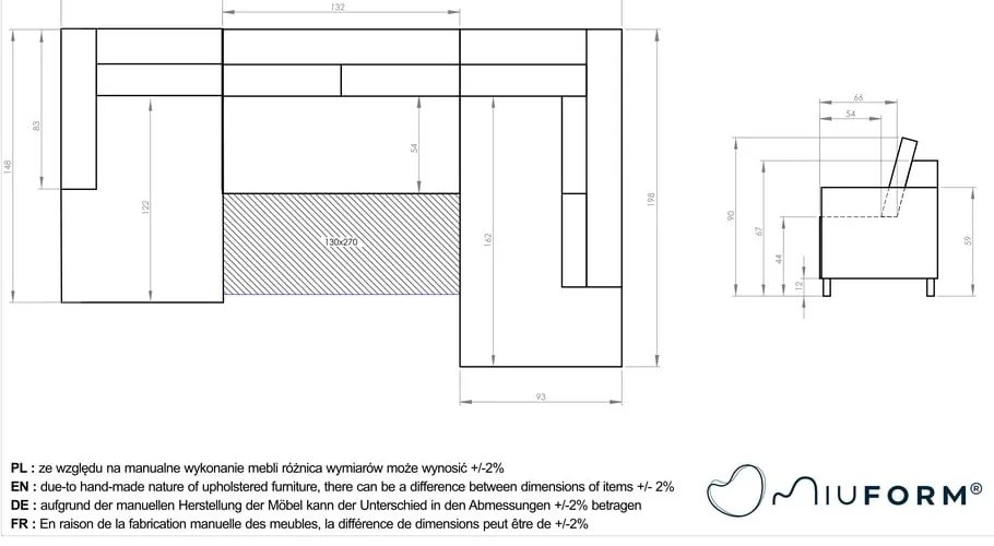 Canapea extensibilă din catifea în formă de „U” cu șezlong pe partea dreaptă Miuform Stylish Stan, gri închis