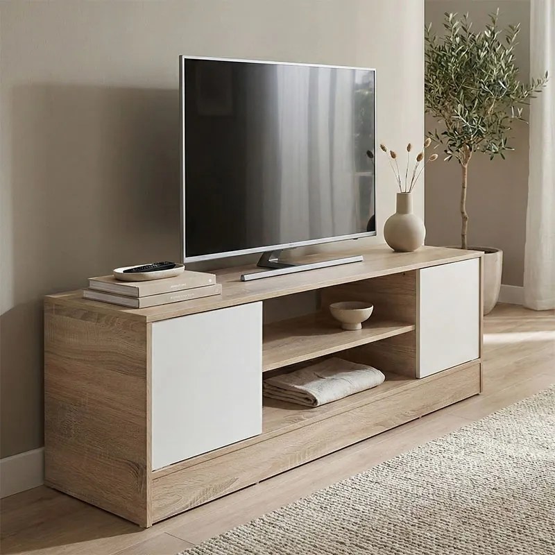 Comoda TV Sasora, nuanta sonoma-alb, 120 x 35 x 41.5 cm