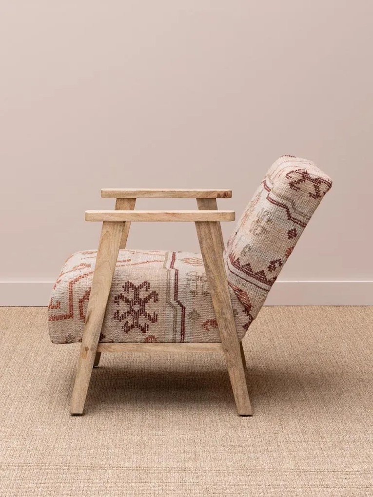 Fotoliu lounge kilim din lână și iută naturală cu structură din lemn de acacia, „Tierra”