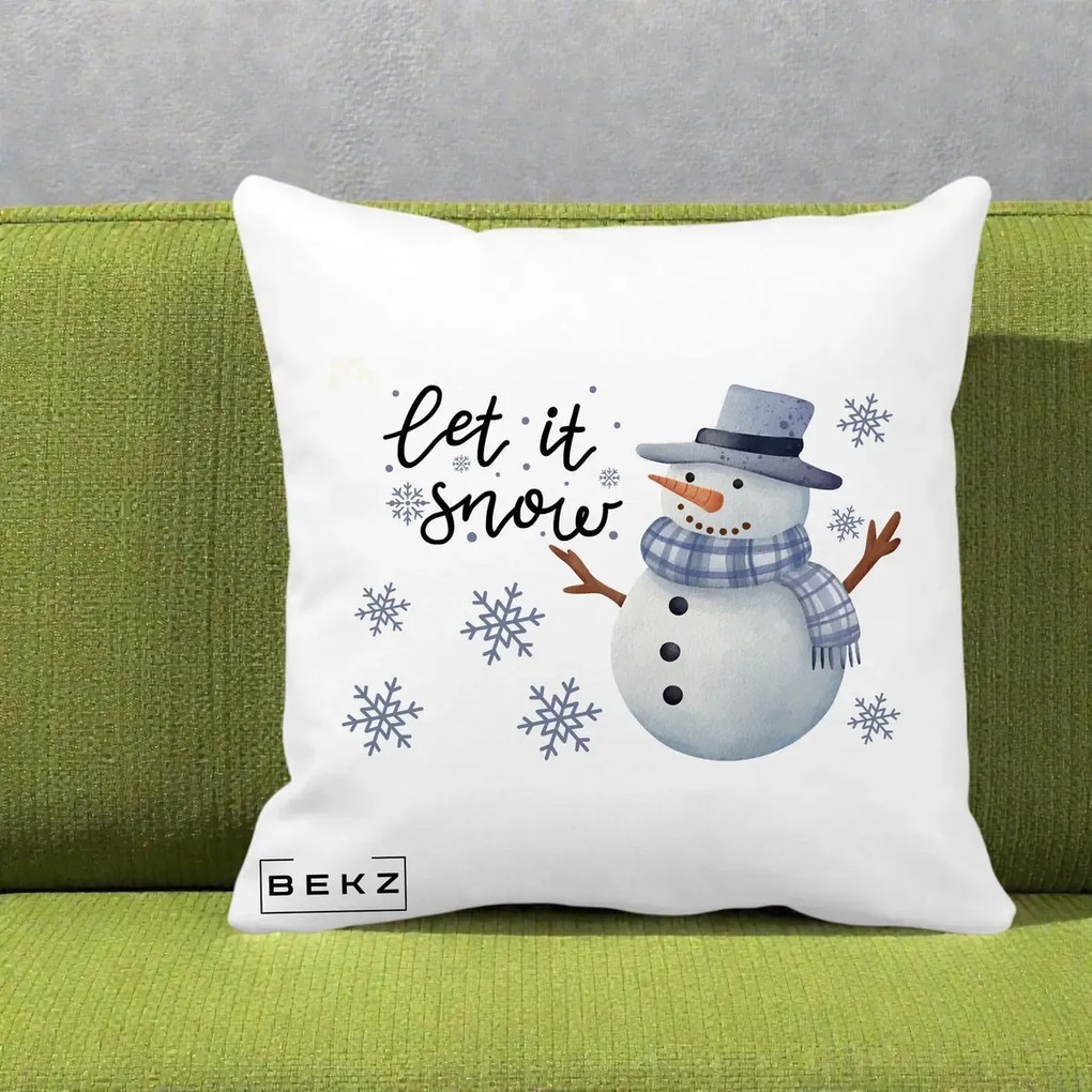 Perna Decorativa Let It Snow Om de Zapada, 40x40 cm, Alba Mata, Husa Detasabila, Perna Inclusa, BEKZ®