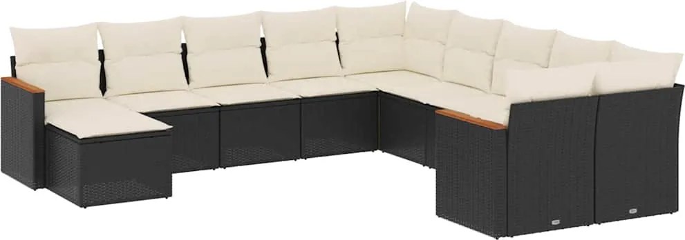 vidaXL Set canapele de grădină cu perne, 11 piese, negru, poliratan