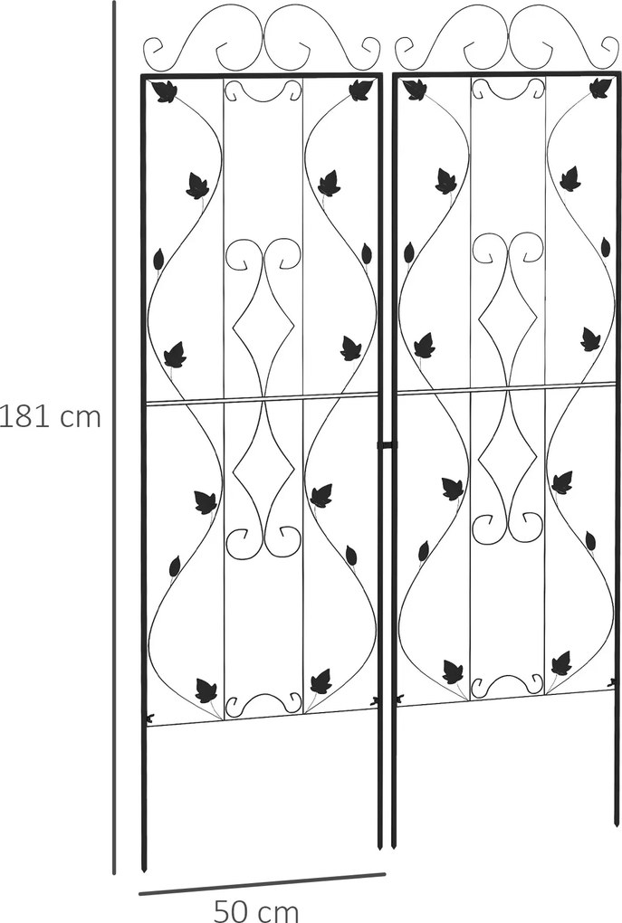 Outsunny Spalier din oțel set 2 buc. pentru înfigere, rezistent la rugină, suport cu frunze 50 x 181 cm Negru | Aosom Romania