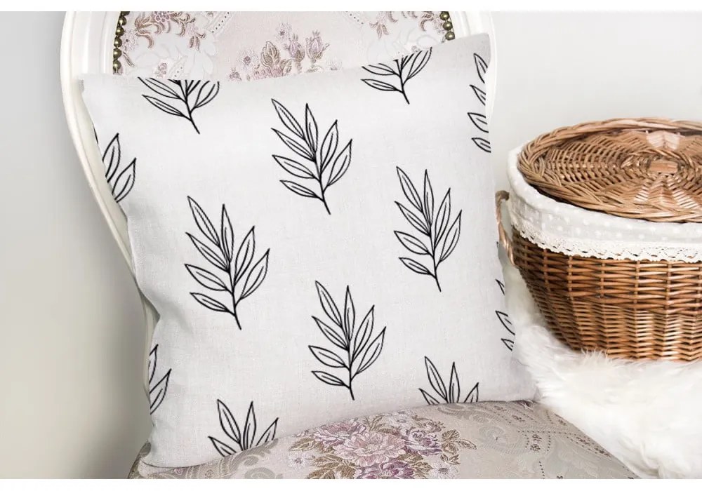 Față de pernă cu amestec din bumbac Minimalist Cushion Covers White Leaf, 45 x 45 cm