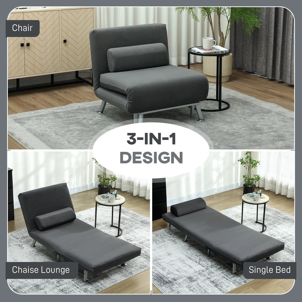 HOMCOM Fotoliu-Pat Single Reglabil din Material cu Aspect de In Gri Închis | Aosom Romania