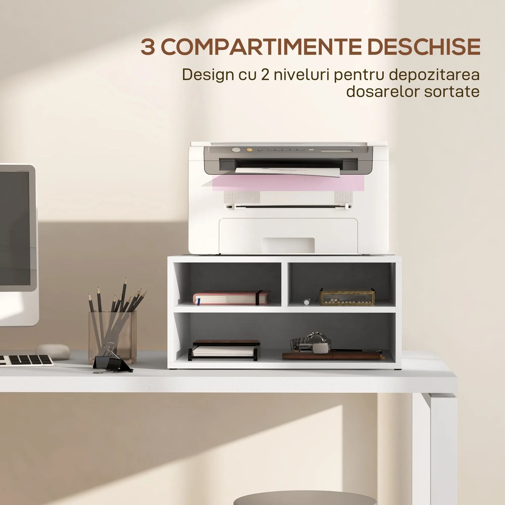 HOMCOM Suport pentru Imprimantă cu 2 Niveluri, 47x40x27.5 cm, Alb | Aosom Romania
