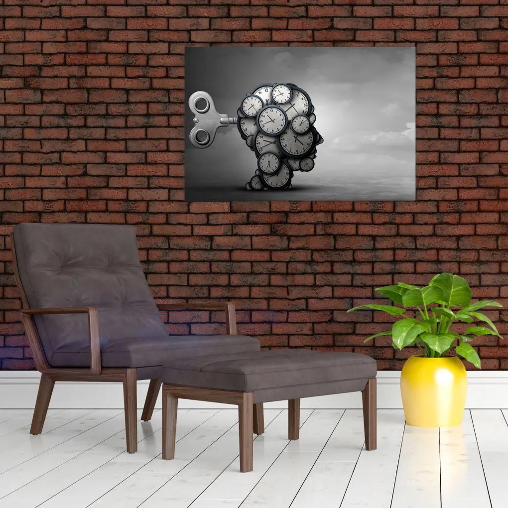 Tablou artistic cu cu cap și ceas (90x60 cm)