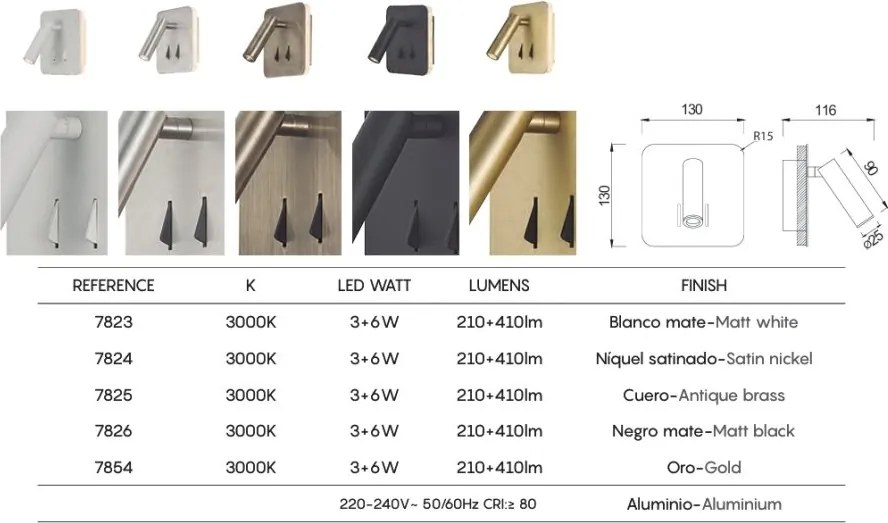 Aplica perete lumina ambientala, spot directionabil CAYMAN alb
