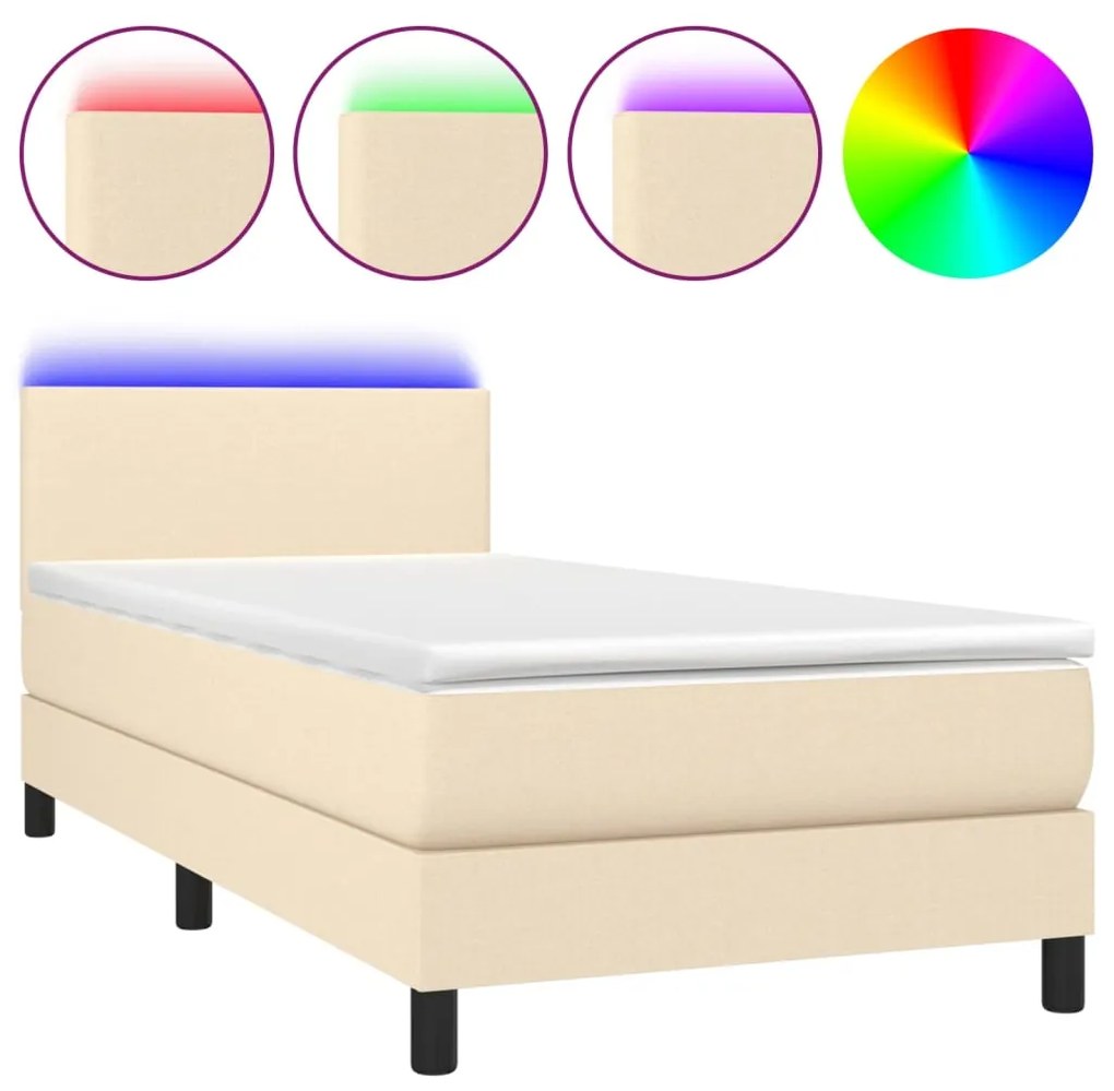 3132954 vidaXL Pat cu arcuri, saltea și LED, crem, 80x200 cm, textil