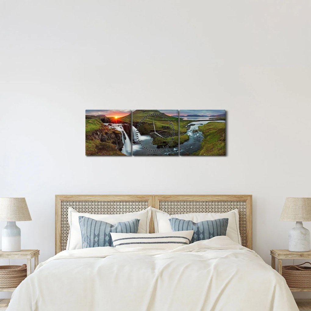 Tablou - Kirkjufell la apus (cu ceas) (90x30 cm)