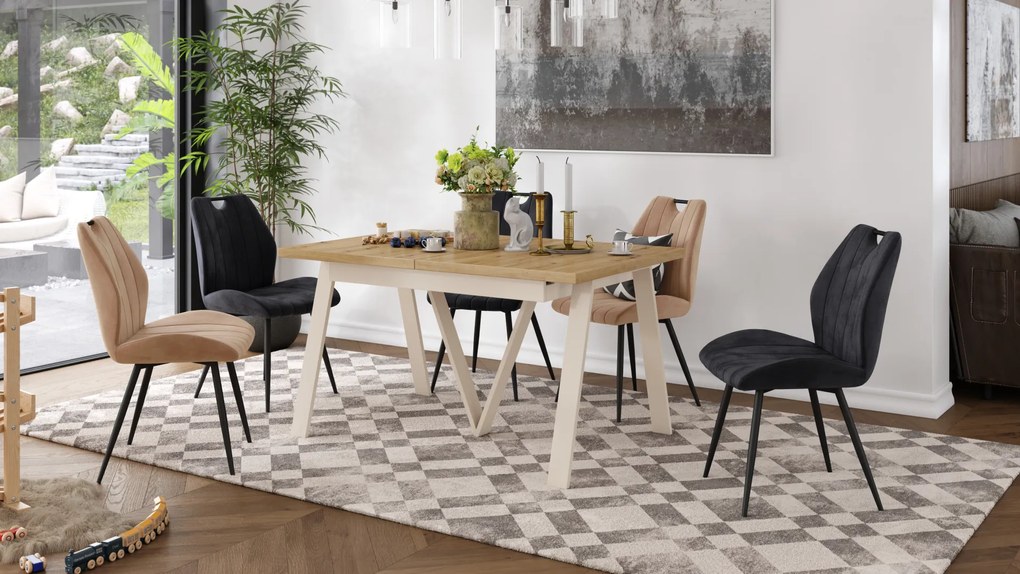 Mazzoni AVERY Stejar Artisan/picioare bej (sampanie) - MASĂ DE LOFT/INDUSTRIALĂ PENTRU SALON/SUFRAGERIE EXTENSIBILĂ - 2 MĂRIMI!