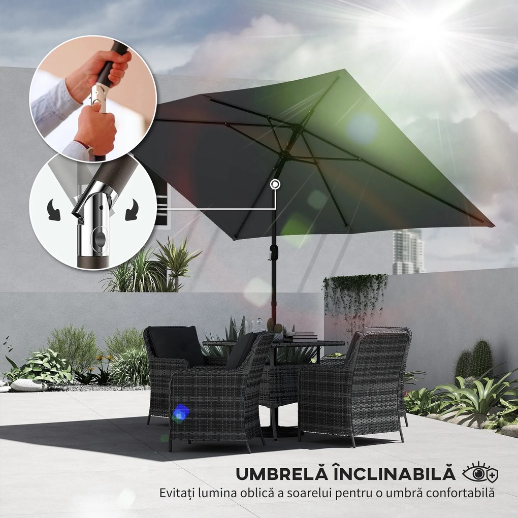 Outsunny umbrelă dreptunghiulară reglabilă balcon mare impermeabilă parasolar dreptunghiular portabil pentru exterior umbrele umbră soare oblong | Aosom Romania