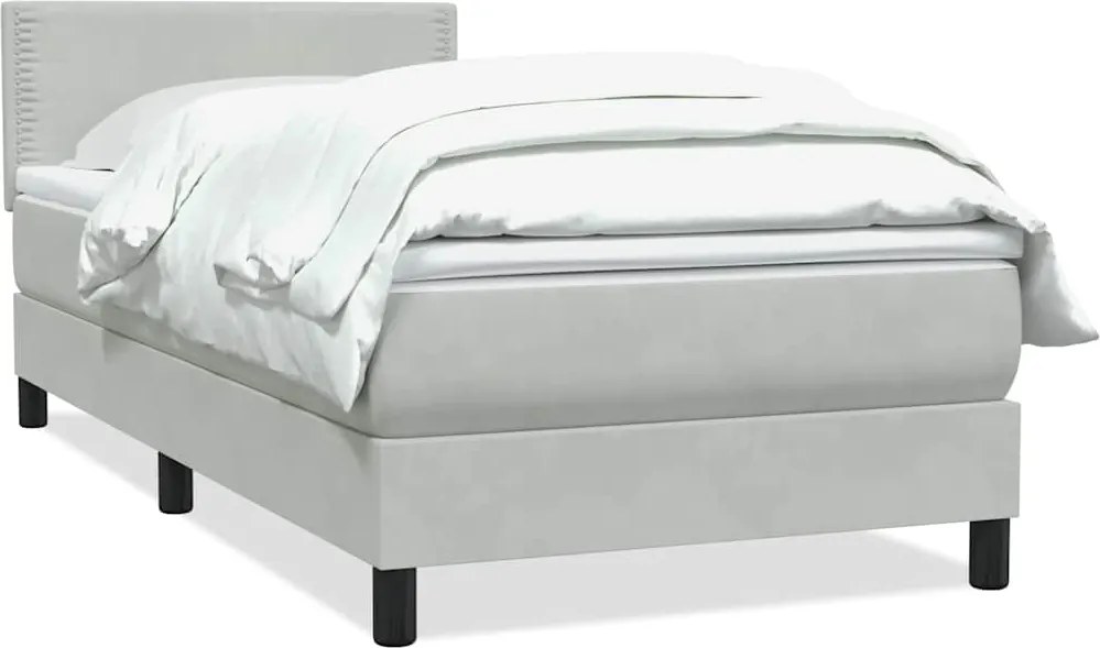 vidaXL Pat box spring cu saltea, gri deschis, 80x210 cm, catifea