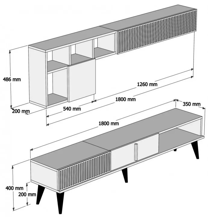 Ansamblu Comoda TV Milan Walnut-Alb