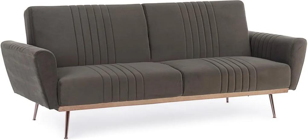 Canapea 2 locuri extensibila cu picioare din lemn fier cupru si tapiterie catifea maro Johnny 210 cm x 83 cm x 85 cm x 45 h1 x 59 h2