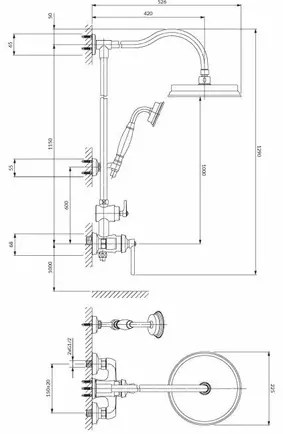 Coloana de dus cu baterie monocomanda alama periata Omnires Armance