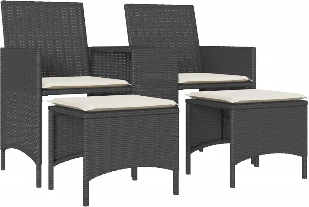 vidaXL Canapea de grădină cu 2 locuri cu masă și scaune negru poliratan