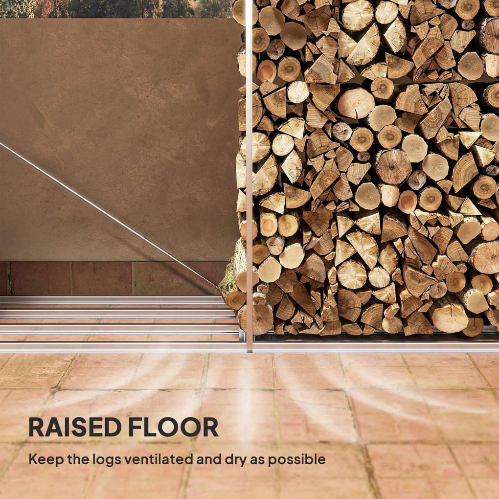 Outsunny Suport de Lemne cu Structură din Oțel Galvanizat 240x86x160cm Negru | Aosom Romania