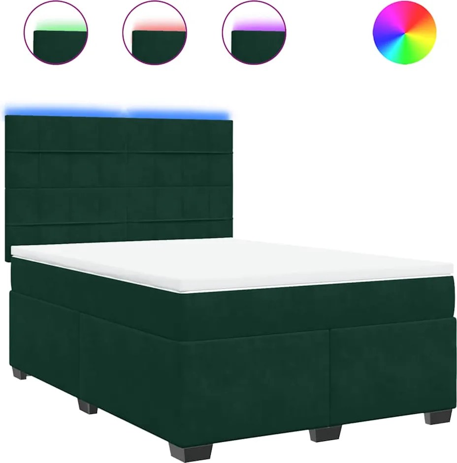 vidaXL Pat box spring cu saltea, verde închis, 140x200 cm, catifea