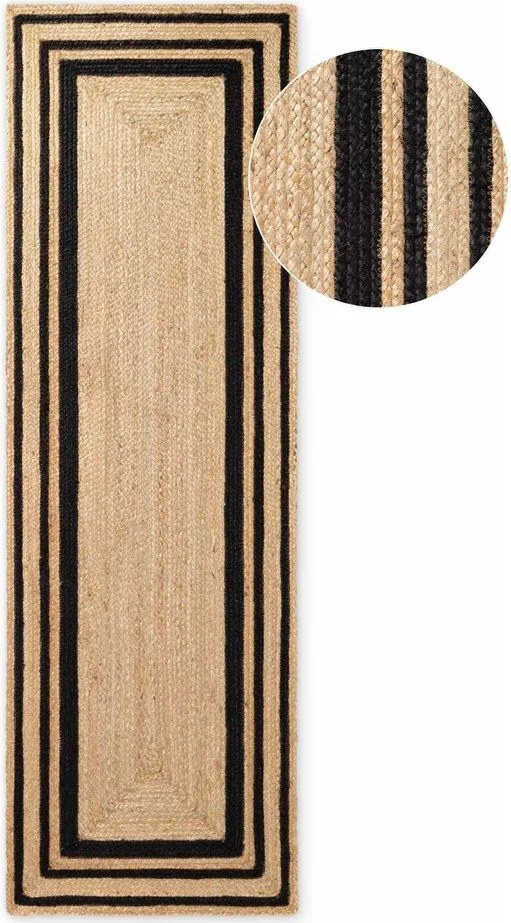 Covor tip traversă negru/în culoare naturală reversibil/țesut manual din iută 70x200 cm Jutta – Hanse Home