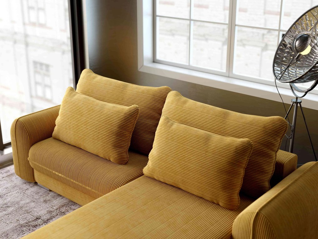 Colțar extensibil dumonde cu ladă de depozitare si sezut confortabil din spuma high-density, Denver Zoom Mustar 275x185 cm II