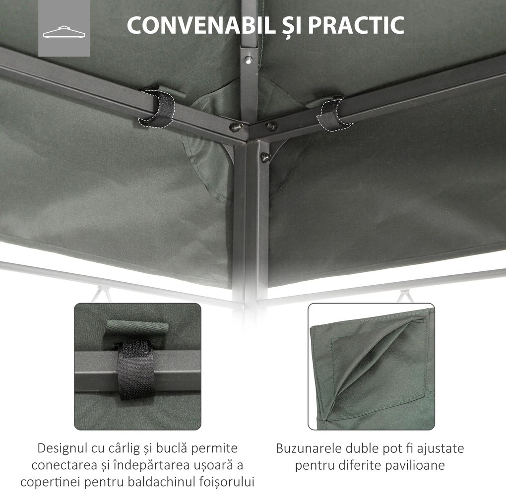 Outsunny Prelata pentru Foisor 4x3 m cu 2 Niveluri, Acoperis pentru Foisor din Poliester Anti UV cu Chingi din Velcro si 10 Orificii de Drenaj, Gri