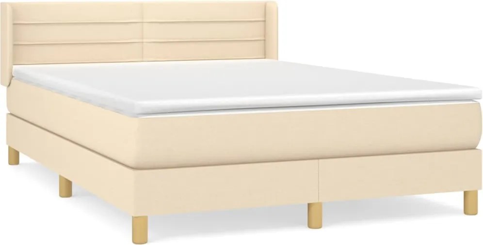 vidaXL Pat box spring cu saltea, crem, 140x200 cm, textil