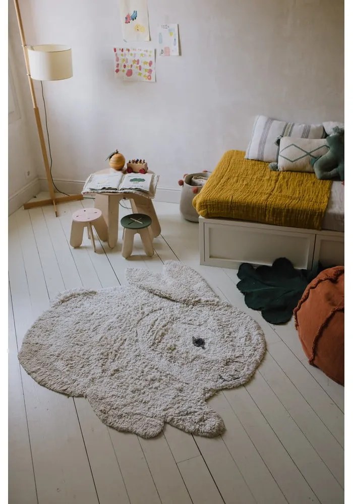 Covor pentru copii gri deschis lavabil/țesut manual din bumbac 130x135 cm Bunny – Lorena Canals