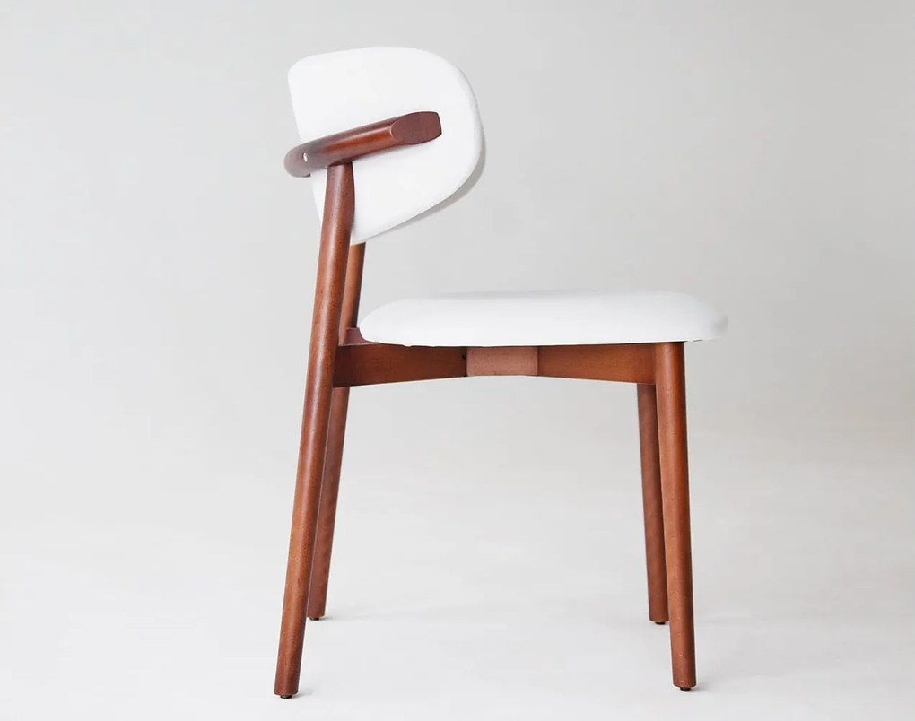 Scaun lemn masiv nuc Ming /Stejar Tapițerie Alb, 56 × 50 × 74 cm - Natur