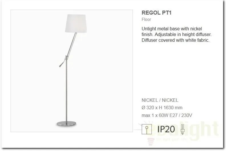 Lampadar, lampa de podea REGOL PT1 BIANCO 014609