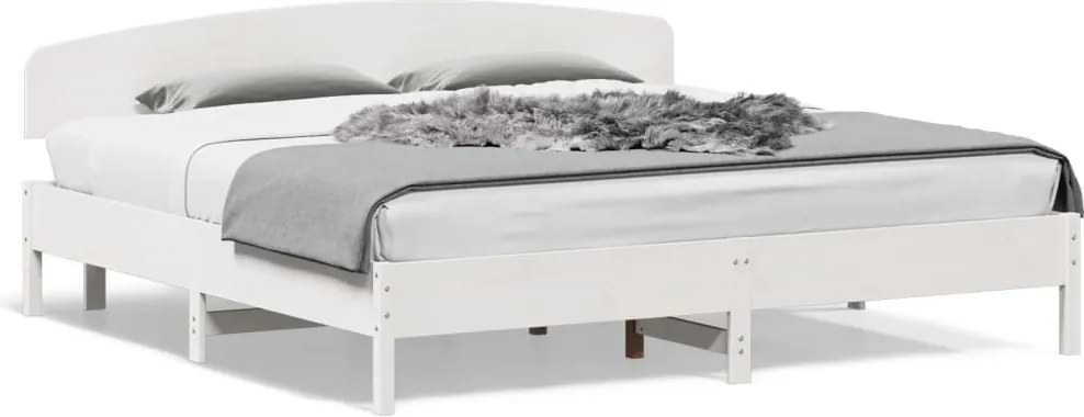 vidaXL Cadru de pat fără saltea, alb, 200x200 cm, lemn masiv pin