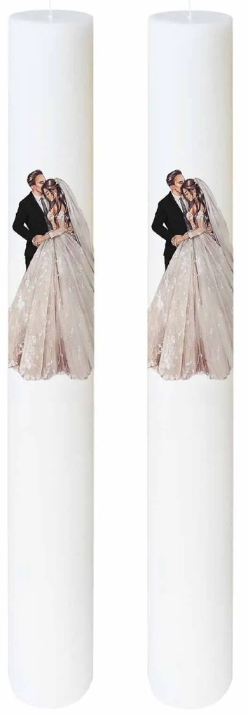 Set 2 Lumanari Nunta Mire si Mireasa imbratisati negru 5,5 cm, 40 cm