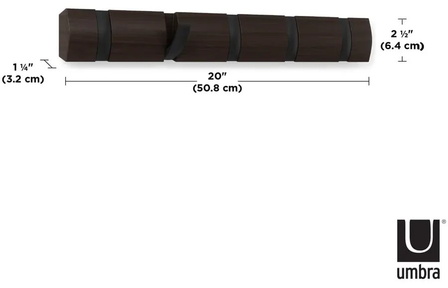 Cuier de perete maro închis din lemn de plop Flip – Umbra