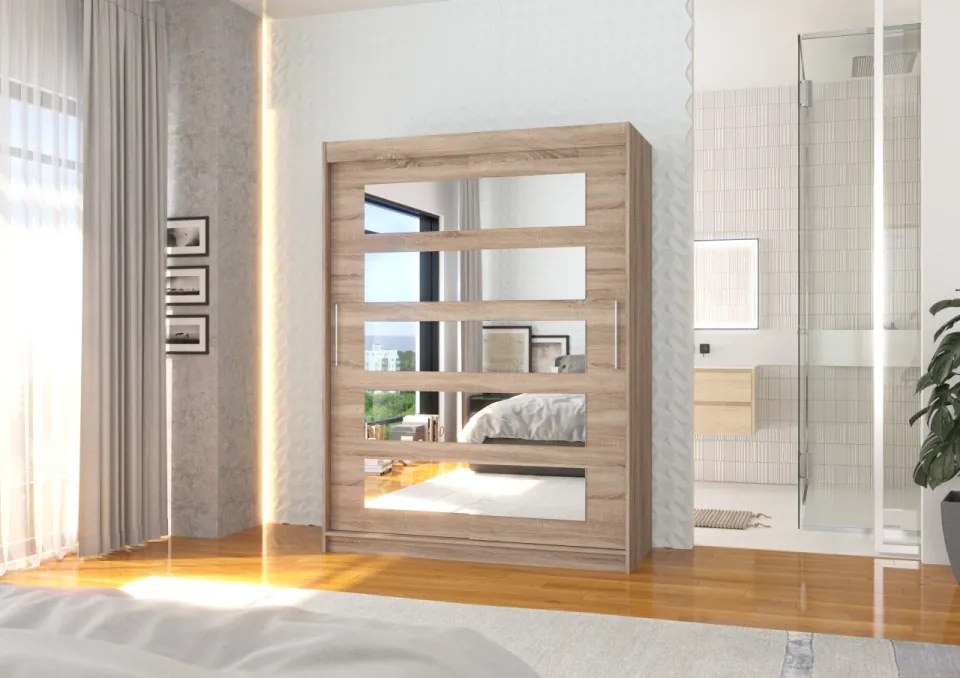 Dulap cu usi glisante si oglinda 150x200 cm, Modi, ADRK Furniture (Culoare: Trufă)