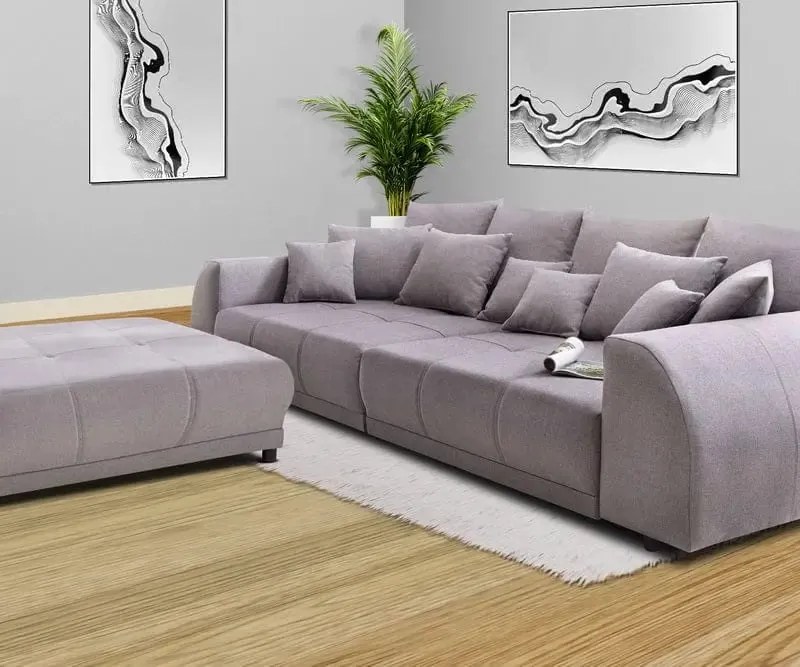Canapea extensibilă dumonde cu 2 lăzi de depozitare si sezut confortabil din spuma high-density, Verona Enjoy Grey 310x100 cm cu taburet inclus