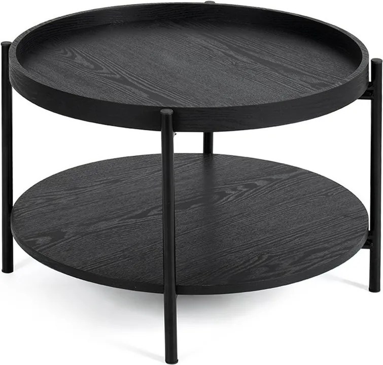 Măsuță de cafea neagră rotundă cu aspect de lemn de stejar ø 64 cm Hagen – Bonami Essentials