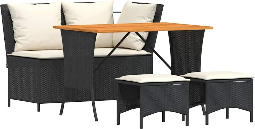 vidaXL Set mobilier de grădină cu perne, 4 piese, negru, poliratan