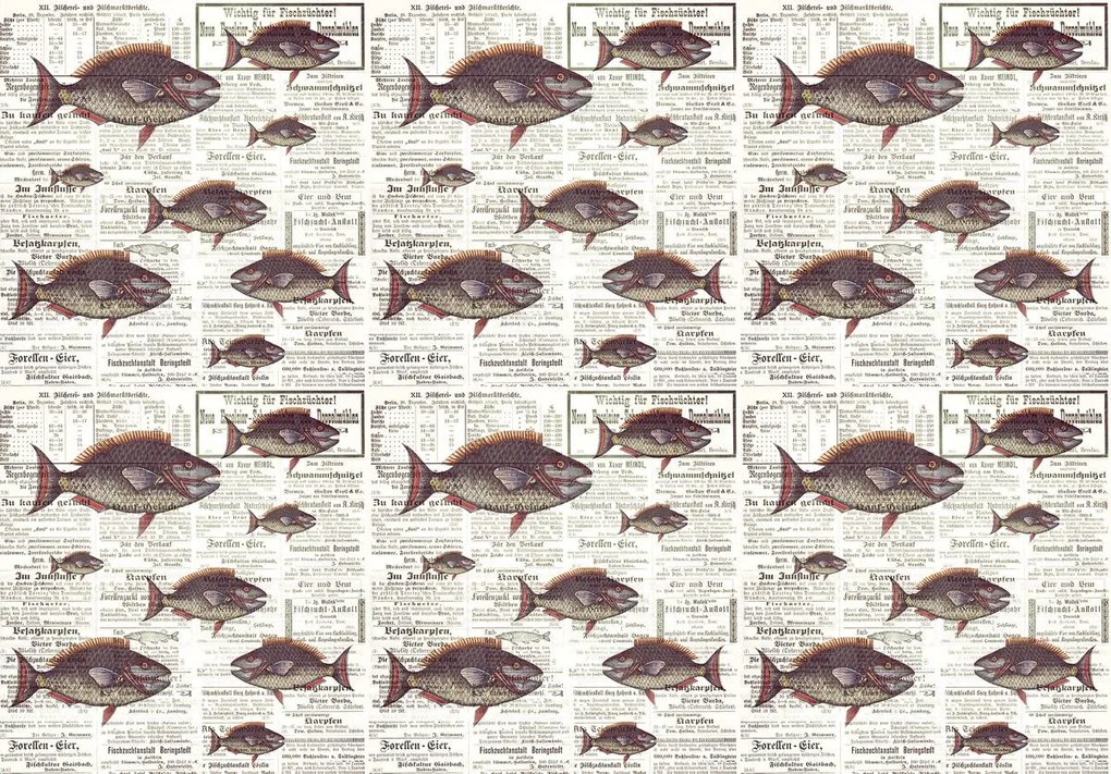 Fototapet - Piranhas în ziare vechi (152,5x104 cm)
