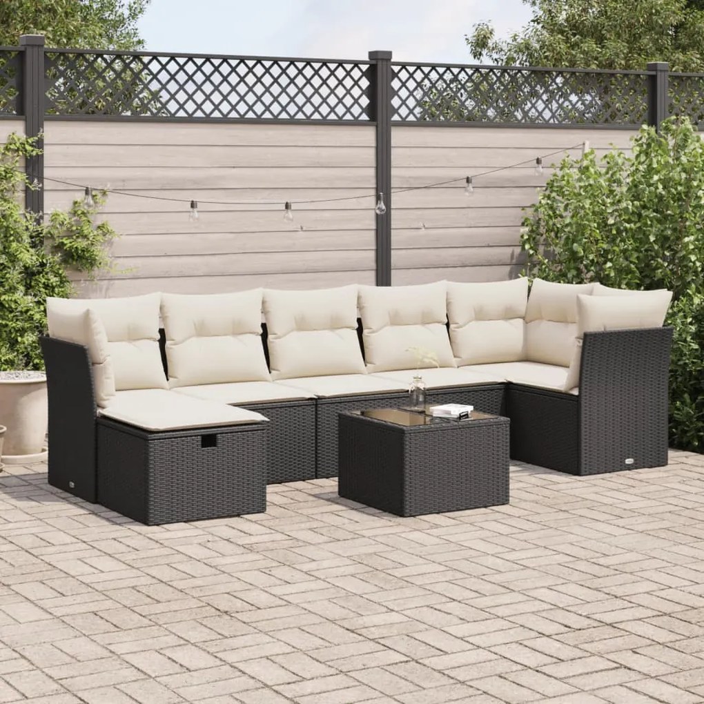 3325312 vidaXL Set mobilier de grădină cu perne, 8 piese, negru, poliratan