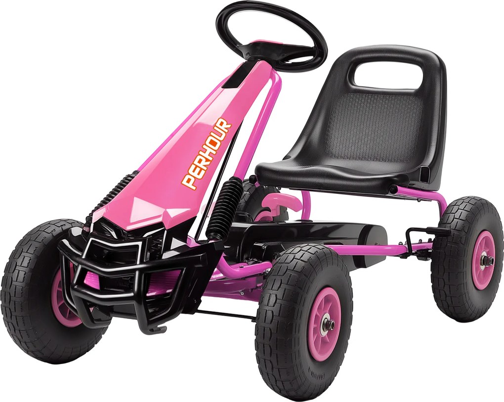 AIYAPLAY Gokart cu pedale pentru copii, scaun reglabil pe înălțime, roți EVA, frână, ambreiaj, 3-8 ani, Roz | Aosom Romania