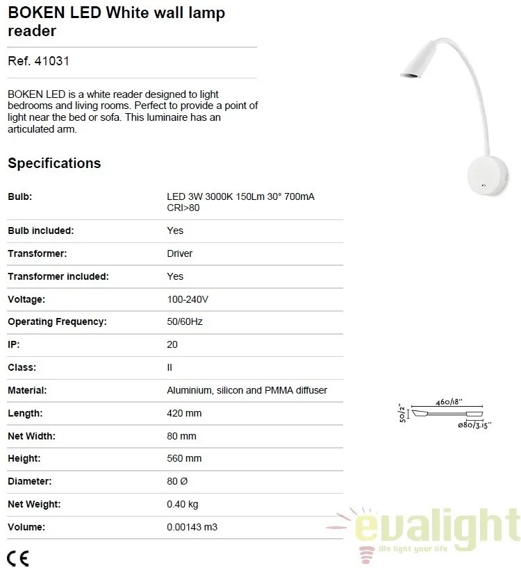 Aplica de perete LED stil modern BOKEN alba 41031