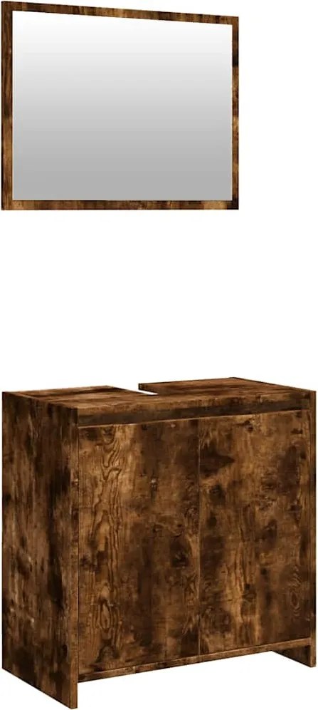 vidaXL Set mobilier de baie, 2 piese, stejar fumuriu, lemn prelucrat
