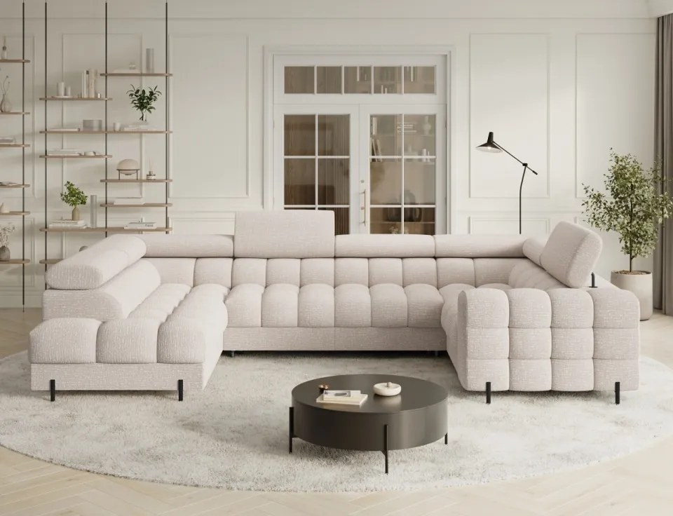 Colțar extensibil, cu spatiu pentru depozitare, 346x205x93 cm, Fectory LT, Eltap (Culoare: Bej / Royal 20)