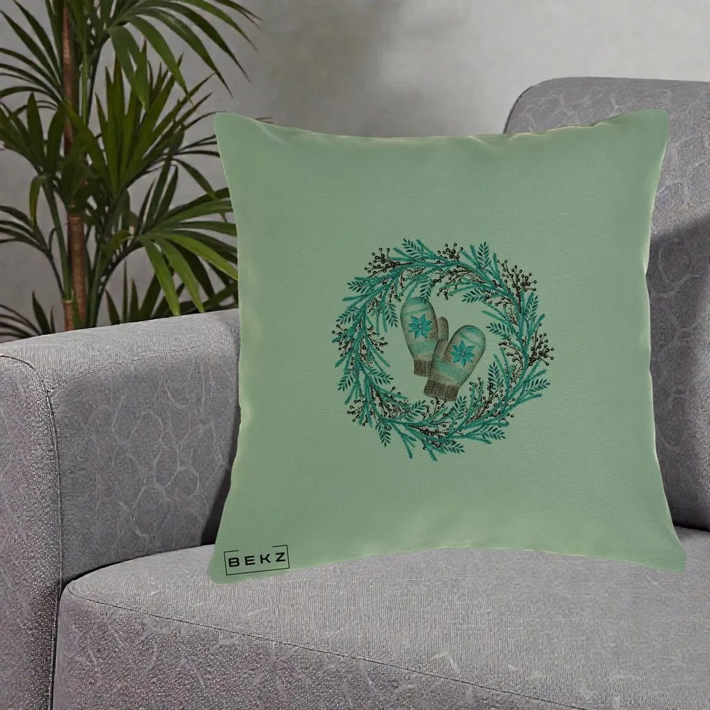 Perna Decorativa Coroana Turcoaz cu Manusi, 40x40 cm, Verde, Husa Detasabila, Perna Inclusa, BEKZ®