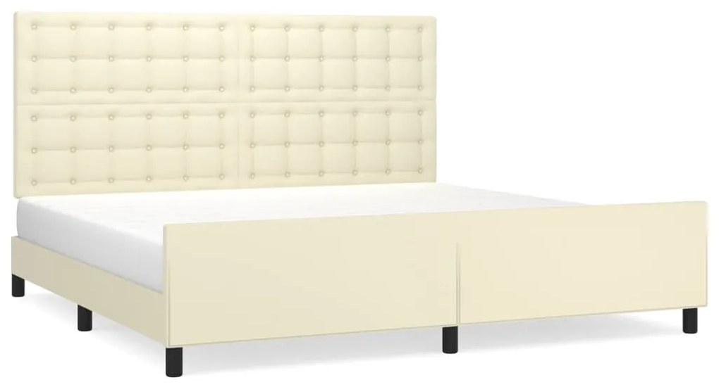 3125593 vidaXL Cadru de pat cu tăblie, crem, 200x200 cm, piele ecologică