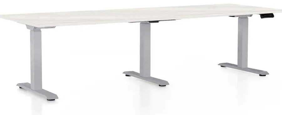 Masă înălțime reglabilă OfficeTech Long, 240 x 80 cm, picioare gri, frasin alb